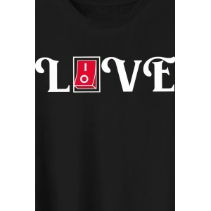 14 Şubat Sevgililer Günü Love Baskılı Oversize Bisiklet Yaka T-shirt - Siyah
