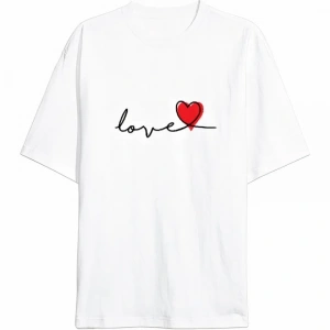 14 Şubat Tişört Sevgililer Günü İçin Özel Tasarım Love Baskılı T-shirt - Beyaz