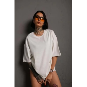 24/1 Düz A Kalite Oversize T-shirt - Beyaz
