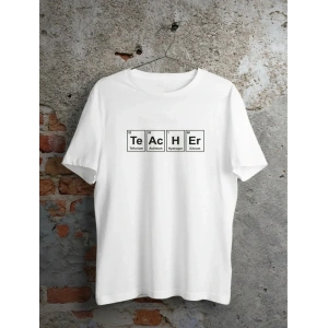 24 Kasım Kimya Öğretmeni Hediyesi Baskılı Bisiklet Yaka T-shirt - Beyaz