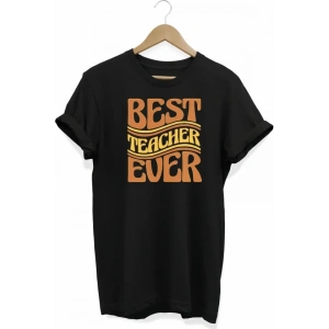 24 Kasım Öğretmenler Günü Hediye Baskılı Oversize Bisiklet Yaka T-shirt - Siyah