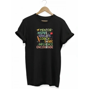 24 Kasım Öğretmenler Günü Hediye Temalı Oversize Bisiklet Yaka T-shirt - Siyah