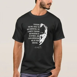 24 Kasım Öğretmenler Günü Temalı Baskılı Bisiklet Yaka T-shirt - Siyah