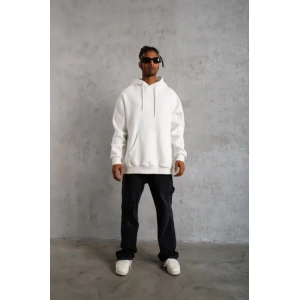 3 İplik Kapşonlu Sweatshirt Hoodie - Beyaz