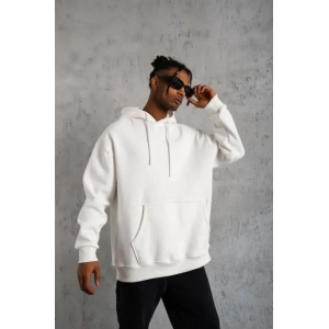 3 İplik Kapşonlu Sweatshirt Hoodie - Beyaz
