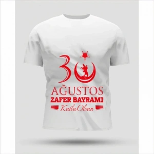 30 Ağustos Zafer Bayramı Baskılı Oversize Bisiklet Yaka T-shirt - Beyaz