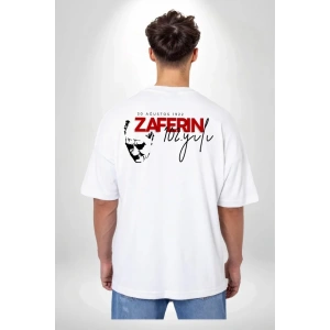 30 Ağustos Zafer Bayramı Ön Arka Baskılı Oversize Bisiklet Yaka T-shirt - Beyaz