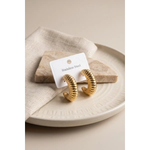 316L Çelik Gold Renk Bombeli Kroasan Model Küpe - Lisinya