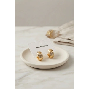 316L Çelik Gold Renk Kalın Halka Tasarım Model Küpe - Lisinya
