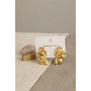 316L Çelik Gold Renk Vintage 3D Dalgalı Model Küpe - Lisinya