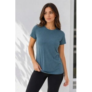3’lü Kısa Kollu Bisiklet Yaka Basic Slim Fit T-Shirt -Petrol Mavisi  - Bej - Mavi