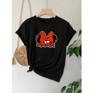 Anneler Günü Hediye Anne Temalı Baskılı Oversize Bisiklet Yaka T-shirt - Siyah
