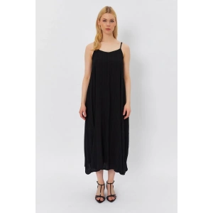 Askılı Uzun Çan Elbise - Siyah
