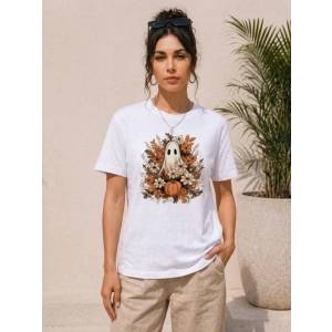 Balkabağı Hayalet Baskılı Tişört Kısa Kol Yazlık T-Shirt - Beyaz
