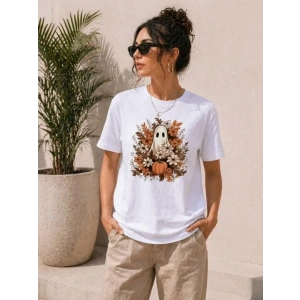Balkabağı Hayalet Baskılı Tişört Kısa Kol Yazlık T-Shirt - Beyaz