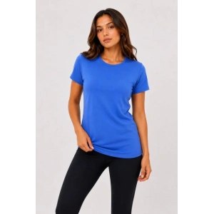 Basic Bisiklet Yaka Yazlık Slim Fit T-Shirt - Mavi - Hardal Sarısı