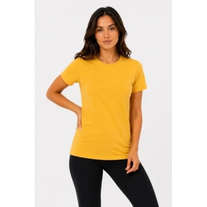 Basic Bisiklet Yaka Yazlık Slim Fit T-Shirt - Mavi - Hardal Sarısı