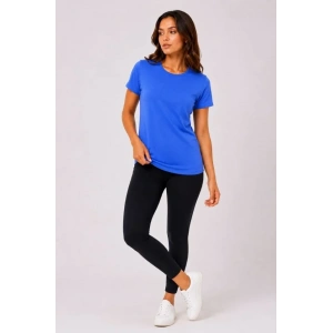 Basic Bisiklet Yaka Yazlık Slim Fit T-Shirt - Mavi - Hardal Sarısı