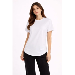 Basic T-Shirt Kısa Kol Bisiklet Yaka Oval Kesim Tişört - Beyaz