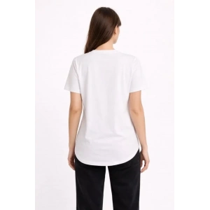 Basic T-Shirt Kısa Kol Bisiklet Yaka Oval Kesim Tişört - Beyaz