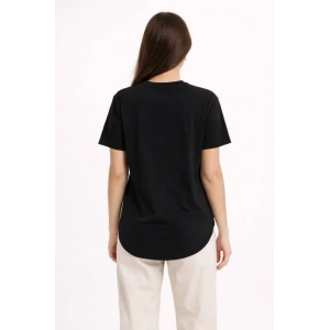 Basic T-Shirt Kısa Kol Bisiklet Yaka Oval Kesim Tişört - Siyah