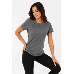 Basic Tişört Bisiklet Yaka Kısa Kol Günlük Yazlık Slim Fit T-Shirt - Antrasit