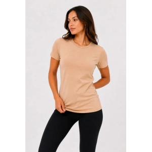 Basic Tişört Bisiklet Yaka Kısa Kol Günlük Yazlık Slim Fit T-Shirt - Bej