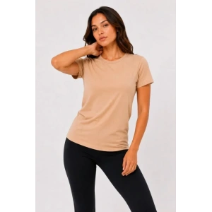 Basic Tişört Bisiklet Yaka Kısa Kol Günlük Yazlık Slim Fit T-Shirt - Bej