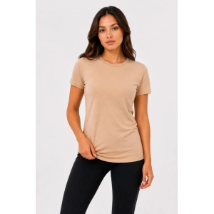 Basic Tişört Bisiklet Yaka Kısa Kol Günlük Yazlık Slim Fit T-Shirt - Bej