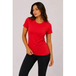 Basic Tişört Bisiklet Yaka Kısa Kol Günlük Yazlık Slim Fit T-Shirt - Kırmızı