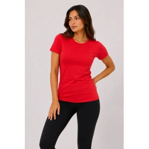 Basic Tişört Bisiklet Yaka Kısa Kol Günlük Yazlık Slim Fit T-Shirt - Kırmızı