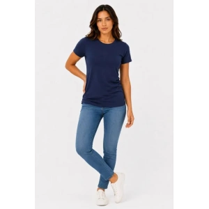 Basic Tişört Bisiklet Yaka Kısa Kol Günlük Yazlık Slim Fit T-Shirt - Lacivert