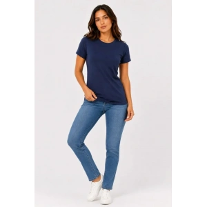 Basic Tişört Bisiklet Yaka Kısa Kol Günlük Yazlık Slim Fit T-Shirt - Lacivert