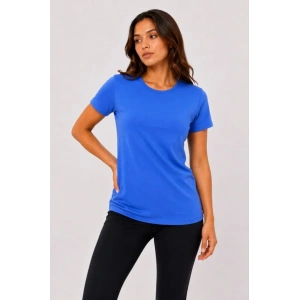 Basic Tişört Bisiklet Yaka Kısa Kol Günlük Yazlık Slim Fit T-Shirt - Mavi