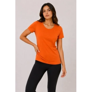 Basic Tişört Bisiklet Yaka Kısa Kol Günlük Yazlık Slim Fit T-Shirt - Turuncu