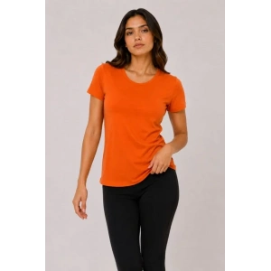 Basic Tişört Bisiklet Yaka Kısa Kol Günlük Yazlık Slim Fit T-Shirt - Turuncu