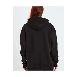 Baskılı Kapüşonlu Sweatshirt - Siyah