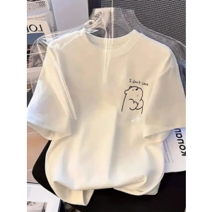 Baskılı Oversize Bisiklet Yaka T-shirt - Beyaz