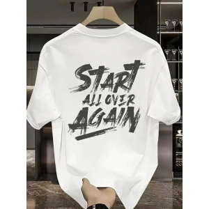 Baskılı Oversize Bisiklet Yaka T-shirt - Beyaz