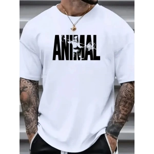 Baskılı Oversize Bisiklet Yaka T-shirt - Beyaz