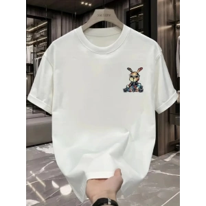 Baskılı Oversize Bisiklet Yaka T-shirt - Beyaz