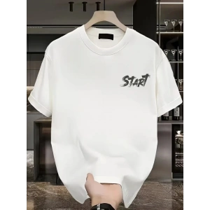 Baskılı Oversize Bisiklet Yaka T-shirt - Beyaz