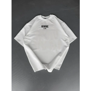 Baskılı Oversize Bisiklet Yaka T-shirt - Beyaz