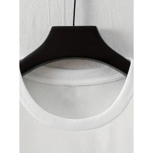 Baskılı Oversize Bisiklet Yaka T-shirt - Beyaz