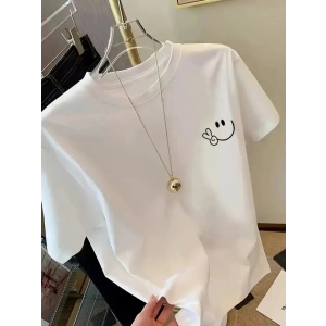 Baskılı Oversize Bisiklet Yaka T-shirt - Beyaz