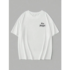 Baskılı Oversize Bisiklet Yaka T-shirt - Beyaz