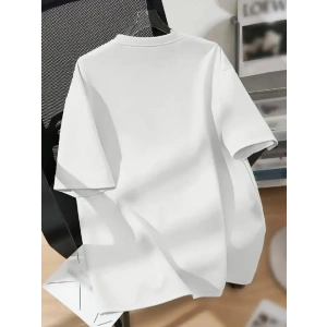 Baskılı Oversize Bisiklet Yaka T-shirt - Beyaz