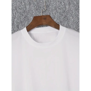 Baskılı Oversize Bisiklet Yaka T-shirt - Beyaz
