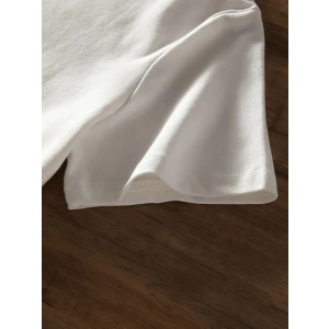 Baskılı Oversize Bisiklet Yaka T-shirt - Beyaz