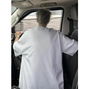 Baskılı Oversize Bisiklet Yaka T-shirt - Beyaz